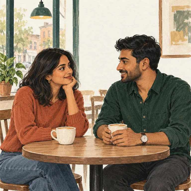 Two adults getting to know each other at a cafe